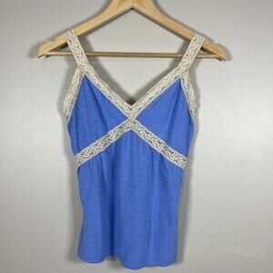 SHAMELESS XL Babydoll Lace Accent Stretchy Blue Tank Top Preppy Y2K Fitted